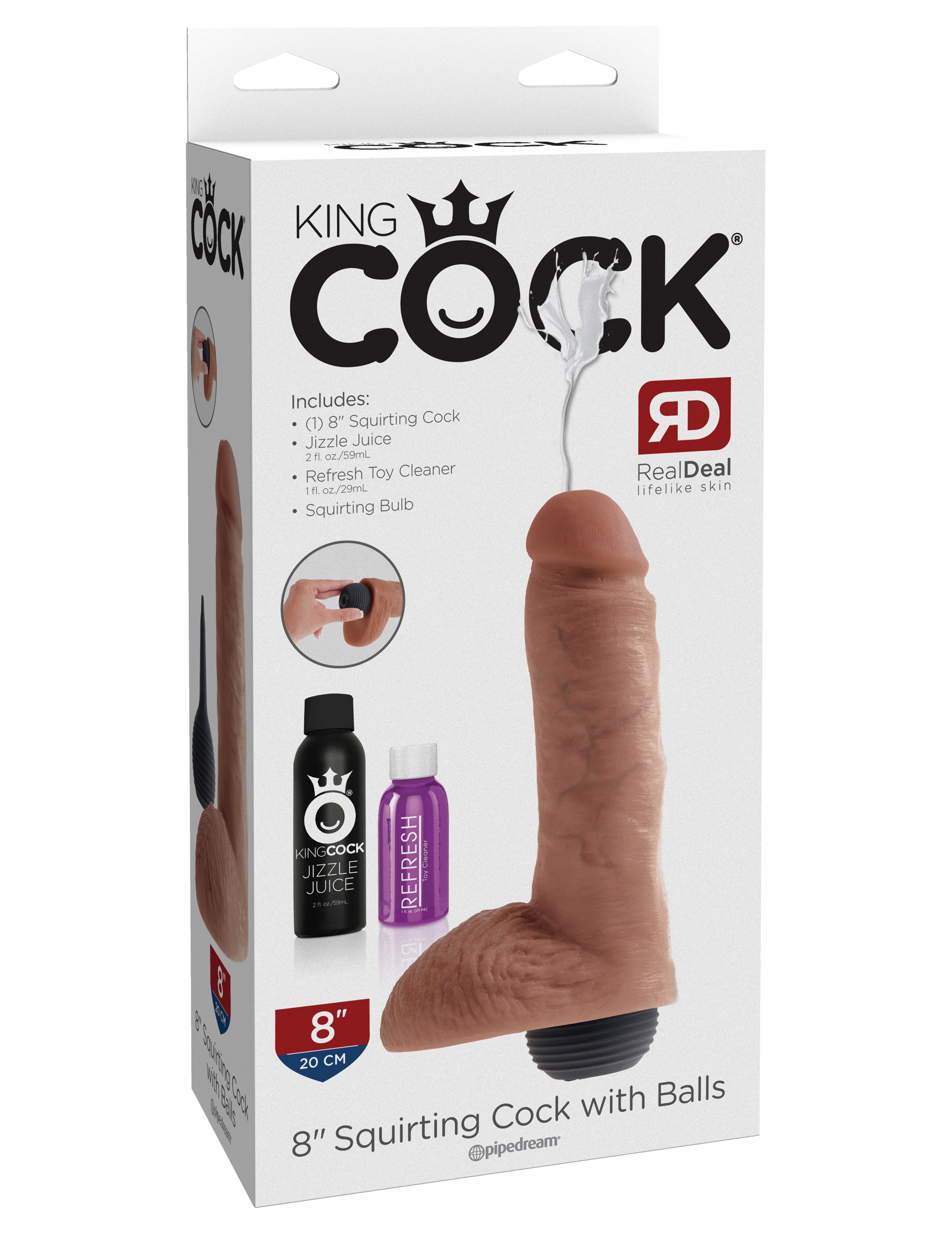 KING COCK SQUIRTING COCK WITH BALLS-TAN 8"